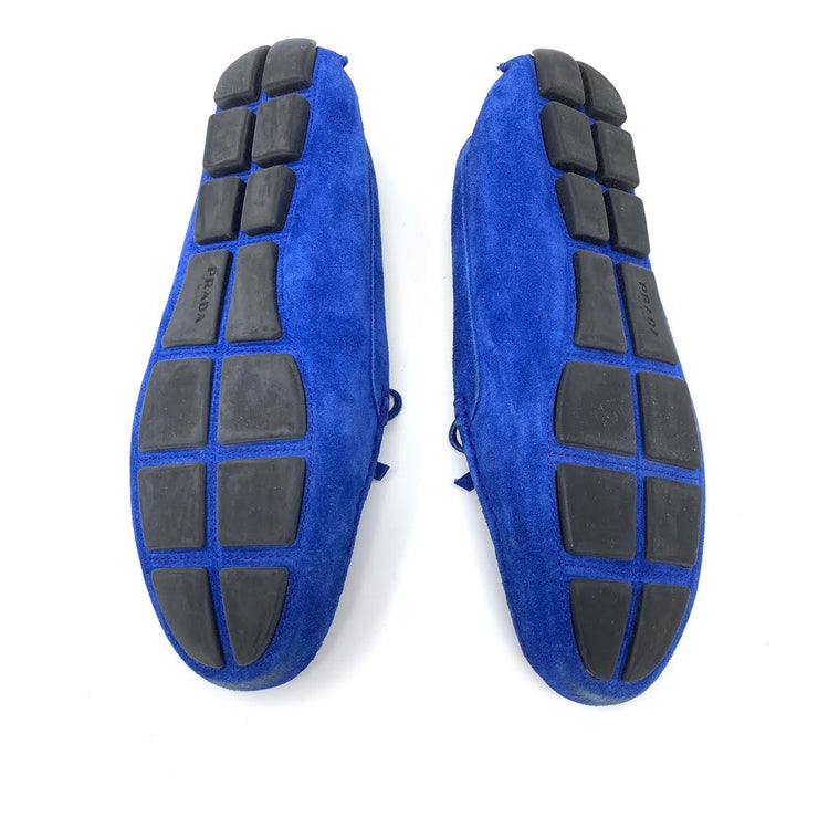 Prada blue Suede Driving Loafers bowtie 