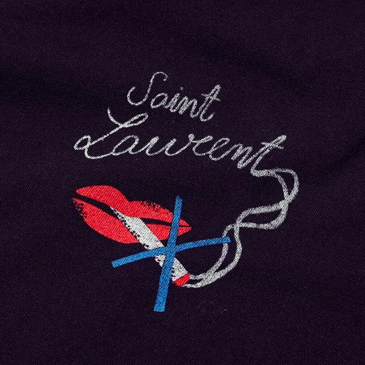 Saint Laurent Black No Smoking Crew Neck T-Shirt Red Lips Consignment Shop From Runway With Love