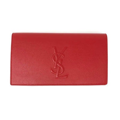 Saint Laurent Belle de Jour Clutch Red Leather Luxury Consignment Shop From Runway WIth Love