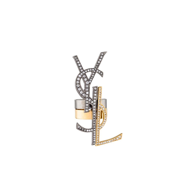 Saint Laurent Deconstructed Monogram Ring Set Two Gold Silver Crystal Consignment Shop From Runway With Love