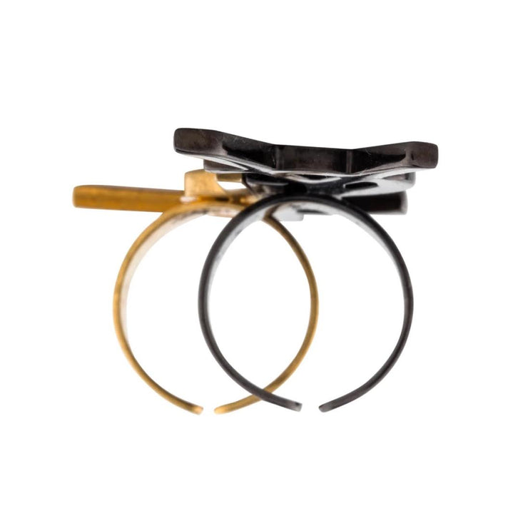 Saint Laurent Deconstructed Monogram Ring Set Two Gold Silver Consignment Shop From Runway With Love