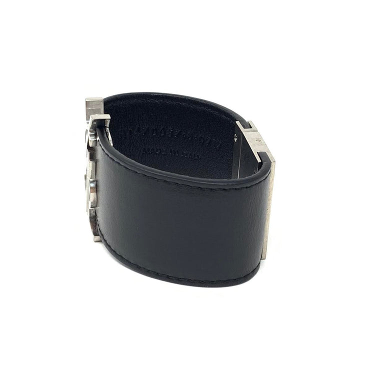 Saint Laurent Leather Cuff Silver black YSL Consignment Shop From Runway With Love