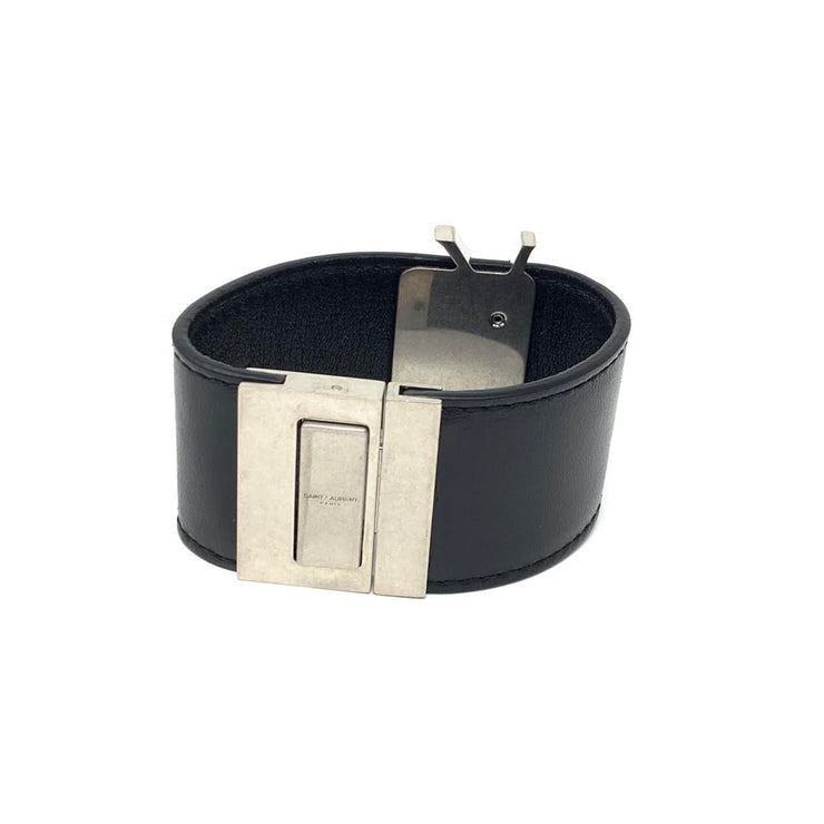 Saint Laurent Leather Cuff Silver black YSL Consignment Shop From Runway With Love