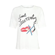 Saint Laurent White No Smoking Crew Neck T-Shirt Red Lips Consignment Shop From Runway With Love
