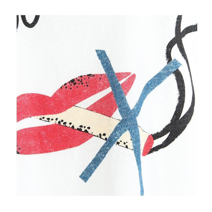 Saint Laurent White No Smoking Crew Neck T-Shirt Red Lips Consignment Shop From Runway With Love