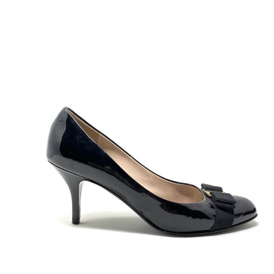 Salvatore Ferragamo Vara Round-Toe Pumps Black Patent Leather Consignment Shop From Runway With Love