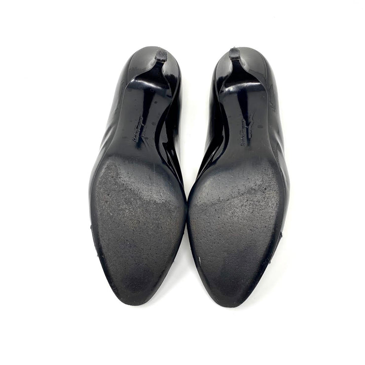 Salvatore Ferragamo Vara Round-Toe Pumps Black Patent Leather Consignment Shop From Runway With Love