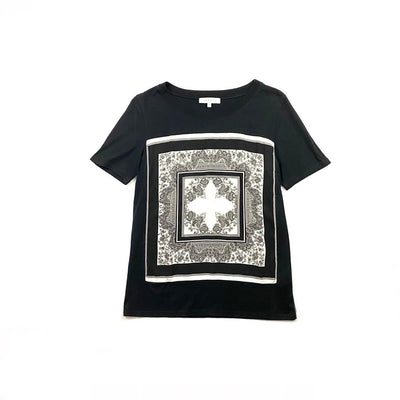 Sandro Silk Cotton T-shirt  black white consignment shop from runway with love