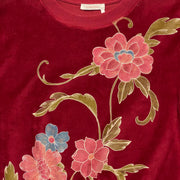 Red See by Chloe velvet long sleeve crop top crochet floral 