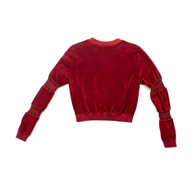 Red See by Chloe velvet long sleeve crop top crochet floral 