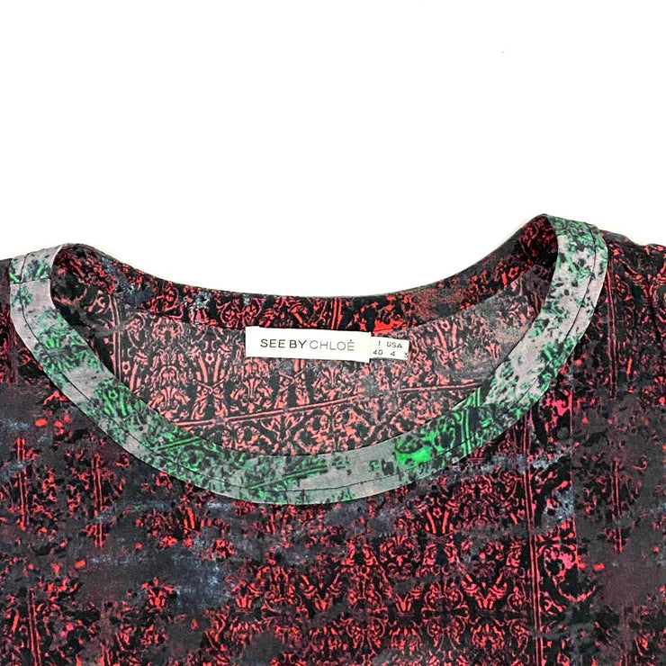 Red green See by Chloe silk t-shirt vintage design Consignment shop from runway with love
