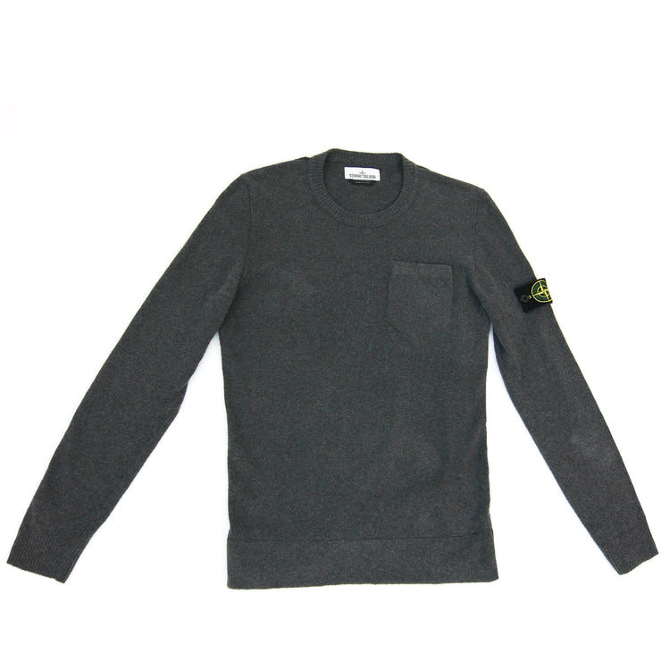 Stone Island gray sweater front pocket logo arm patch 