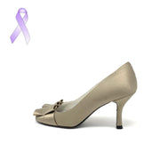 Stuart Weitzman Beige Satin Heels designer consignment From Runway With Love Cancer research Charity donation