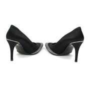 Stuart Weitzman black Satin Heels Pointed toe designer consignment From Runway With Love Cancer research Charity donation
