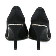Stuart Weitzman black Satin Heels Pointed toe designer consignment From Runway With Love Cancer research Charity donation
