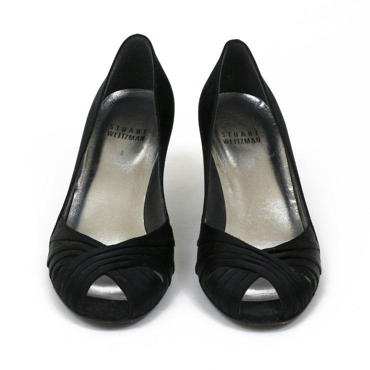 Stuart Weitzman Black Satin Heels designer consignment From Runway With Love Cancer research Charity donation