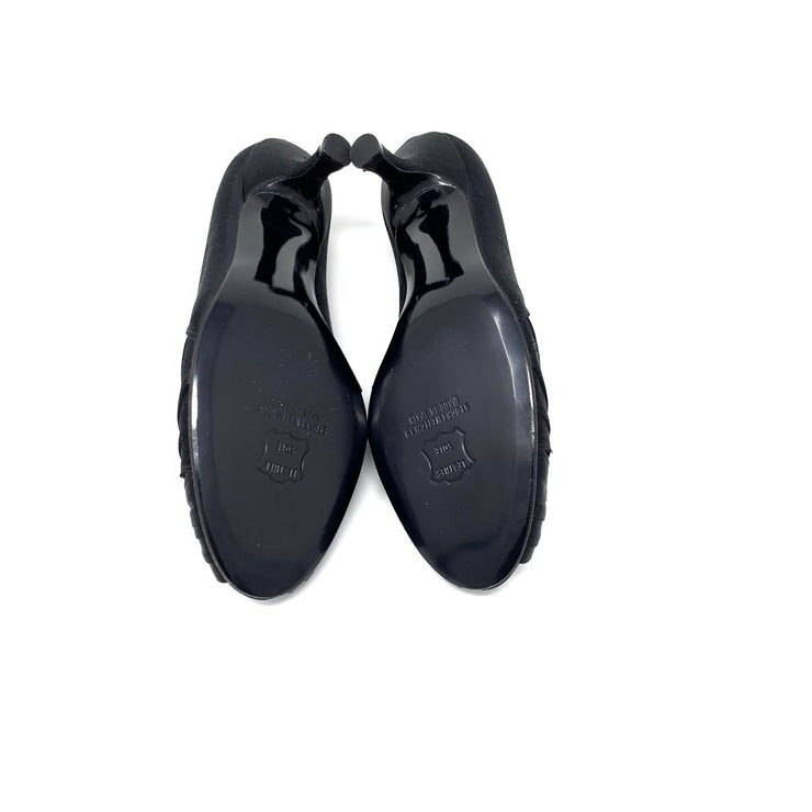 Stuart Weitzman Black Satin Heels designer consignment From Runway With Love Cancer research Charity donation