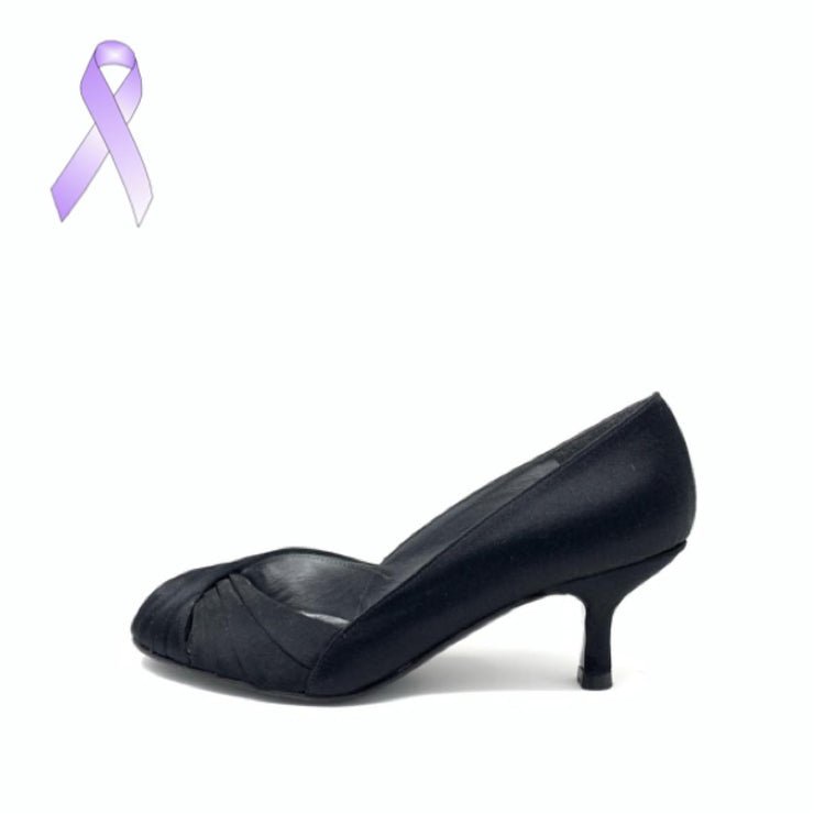 Stuart Weitzman Black Satin Heels designer consignment From Runway With Love Cancer research Charity donation