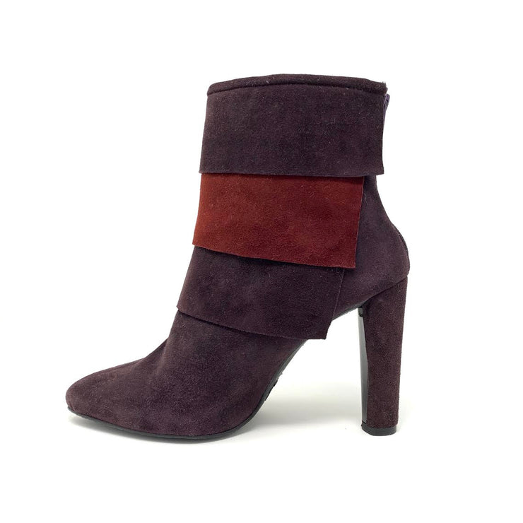  Stuart Weitzman Burgundy Red Layered Suede Ankle Boots Designer Consignment From Runway With Love