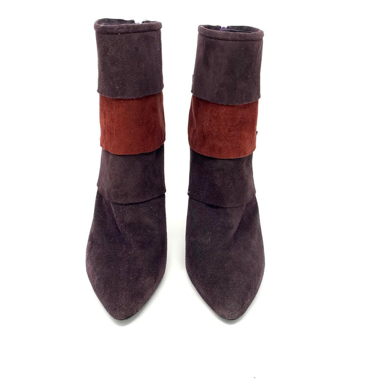  Stuart Weitzman Burgundy Red Layered Suede Ankle Boots Designer Consignment From Runway With Love