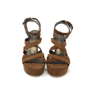 Stuart Weitzman Suede Multi-Strap Platform Sandals in Brown Amaretto Designer Consignment From Runway with Love