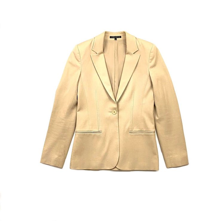 Theory Notch-Lapel Cotton Blazer Beige Consignment Shop From Runway With Love