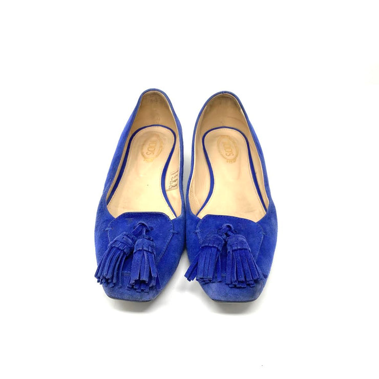 Tod's Suede Tassel-Accented Loafers Blue Consignment Shop From Runway With Love