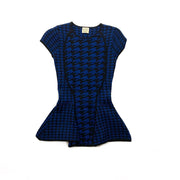 Torn By Ronny Kobo Fitted Peplum Top Houndstooth Blue Consignment shop From Runway With Love
