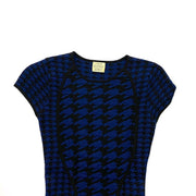 Torn By Ronny Kobo Fitted Peplum Top Houndstooth Blue Consignment shop From Runway With Love