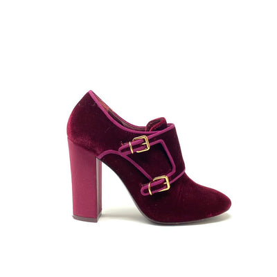 Tory Burch Carley Velvet Ankle Boots Maroon Gold Buckle Consignment Shop From Runway With Love