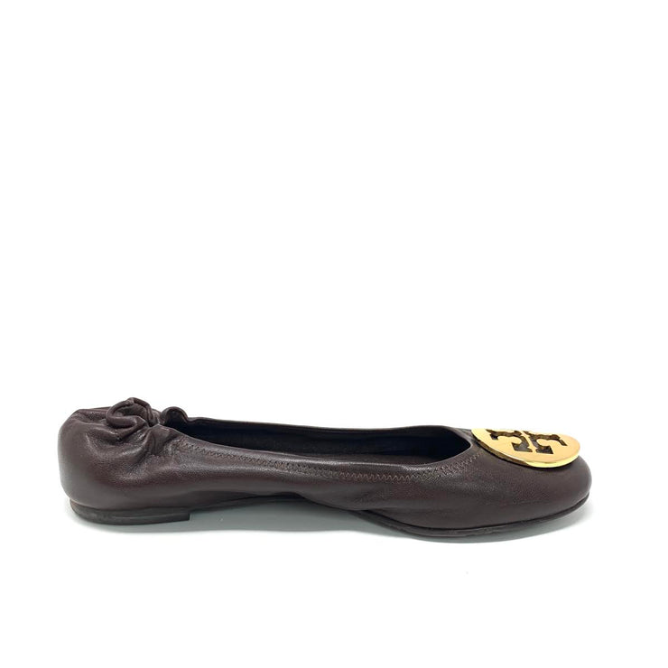Tory Burch Reva Leather Ballet Flats Brown Consignment Shop From Runway With Love