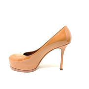 Yves Saint Laurent Tribute Two Platform Heels Beige Patent Leather Consignment Shop From Runway With Love