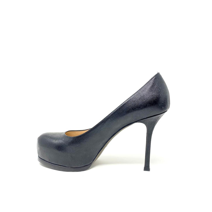 Yves Saint Laurent Tribute Two Platform Heels Black Leather Consignment Shop From Runway With Love