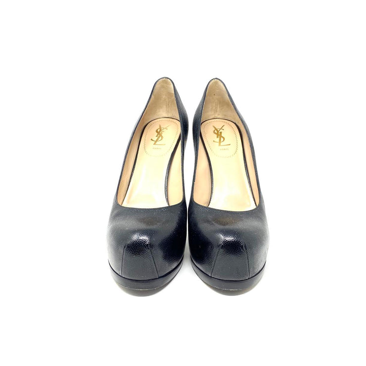 Yves Saint Laurent Tribute Two Platform Heels Black Leather Consignment Shop From Runway With Love