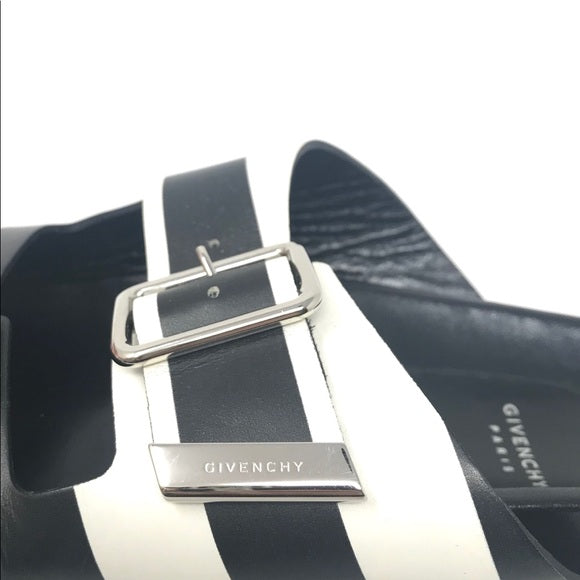 Givenchy leather Swiss sandals in black with white stripe