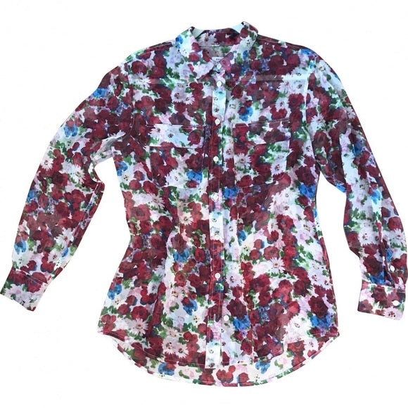 Equipment blouse in a sheer floral silk with buttons up the front