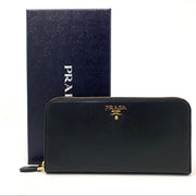Prada Continental zip Wallet black leather Designer Consignment From Runway With Love