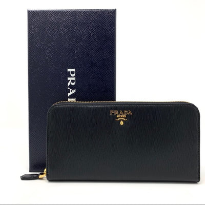 Prada Continental zip Wallet black leather Designer Consignment From Runway With Love