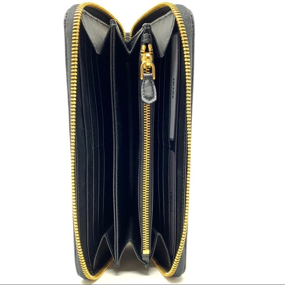 Prada Continental zip Wallet black leather Designer Consignment From Runway With Love