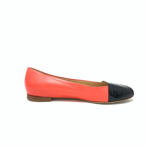 Giuseppe Zanotti orange black color block flats patent leather 