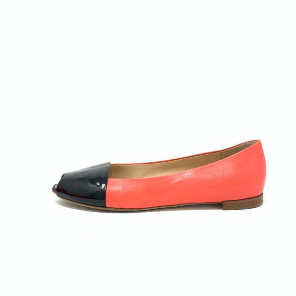 Giuseppe Zanotti orange black color block flats patent leather 