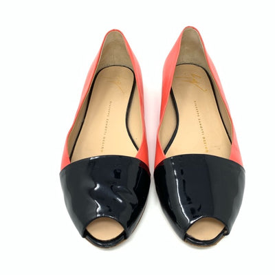 Giuseppe Zanotti orange black color block flats patent leather 