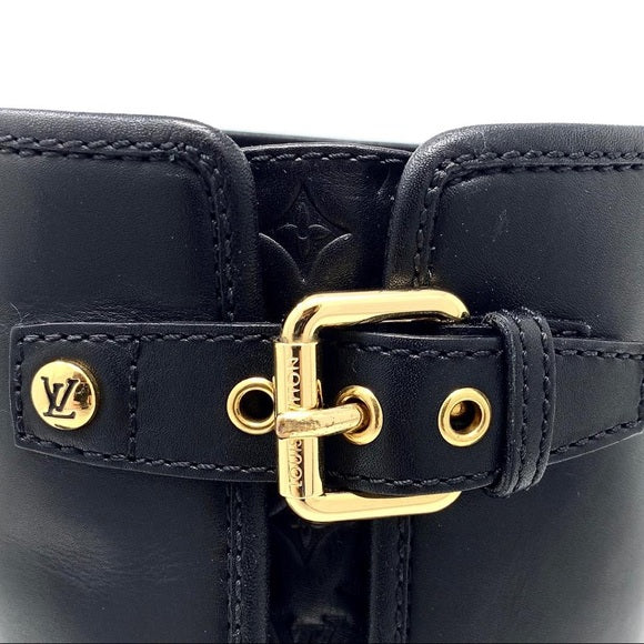 $1480 LOUIS VUITTON 100% AUTHENTIC LV SUZY FLAT WOMEN BLK BOOTS RARE  MONOGRAM