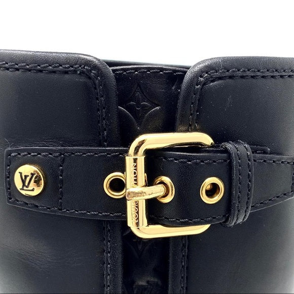 Louis Vuitton black Suzy Flat Half Boot Leather Biker Boot gold buckle Designer Consignment From Runway With Love